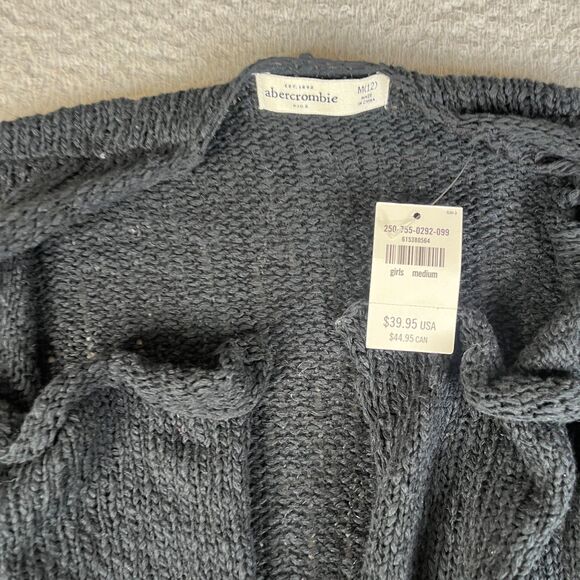 Abercrombie & Fitch Cardigan Sweater Girls M 12 Black White Fair Isle Open Front - Picture 3 of 11